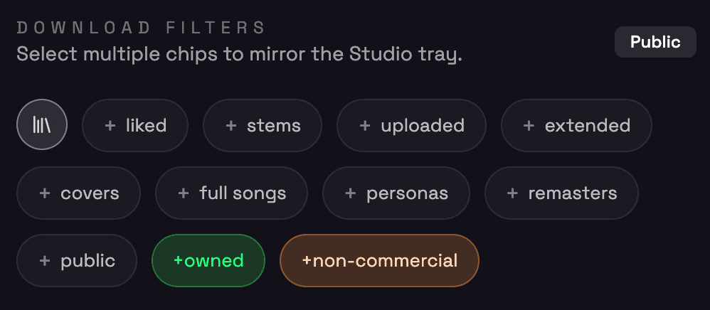 Suno filters screenshot